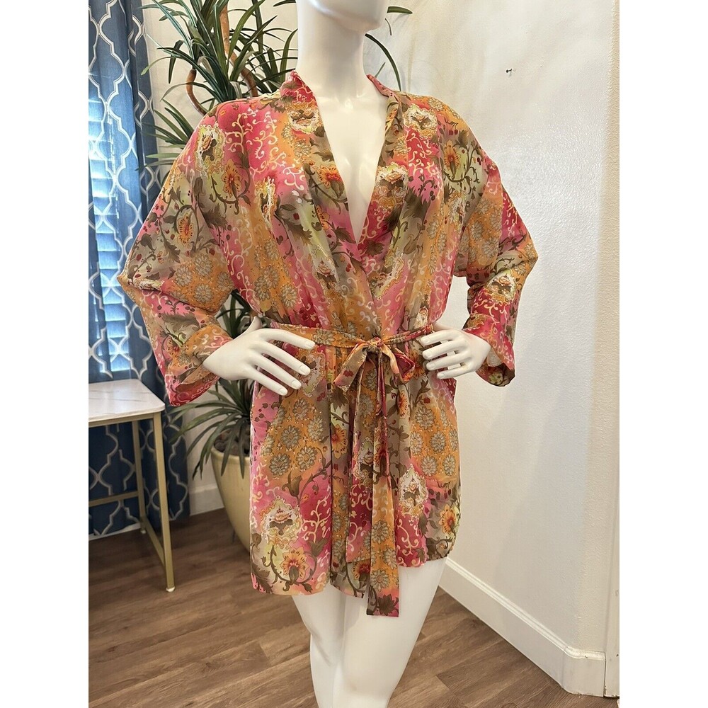 Floral Satin Kimono Robe - Pink Multi - Unbranded